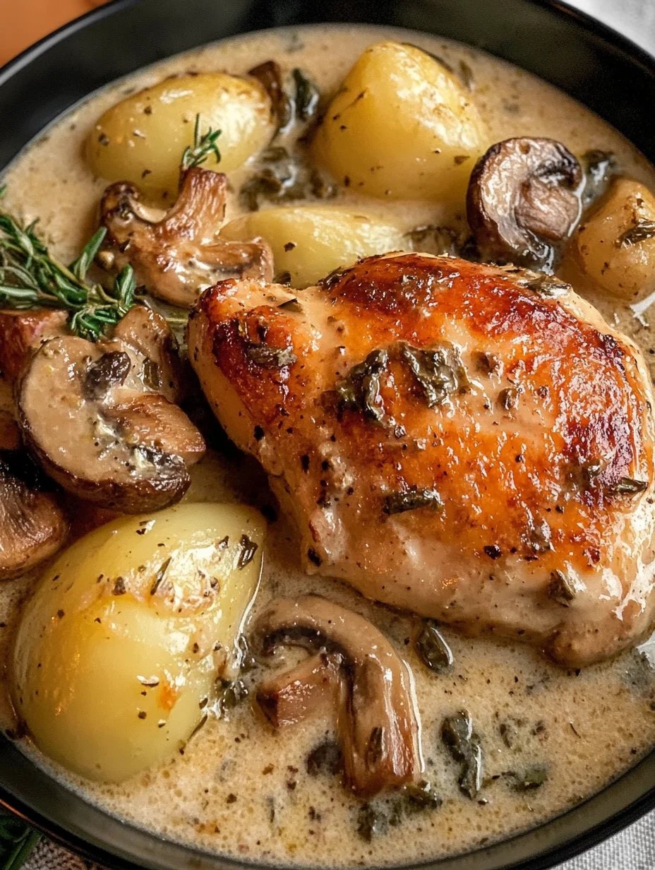Herb Roasted Chicken in Creamy White Sauce with Mushroom and Potatoes