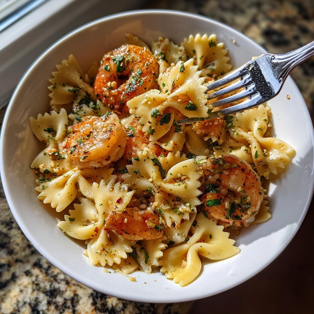 Bow Tie Pasta With Garlic Butter Shrimp