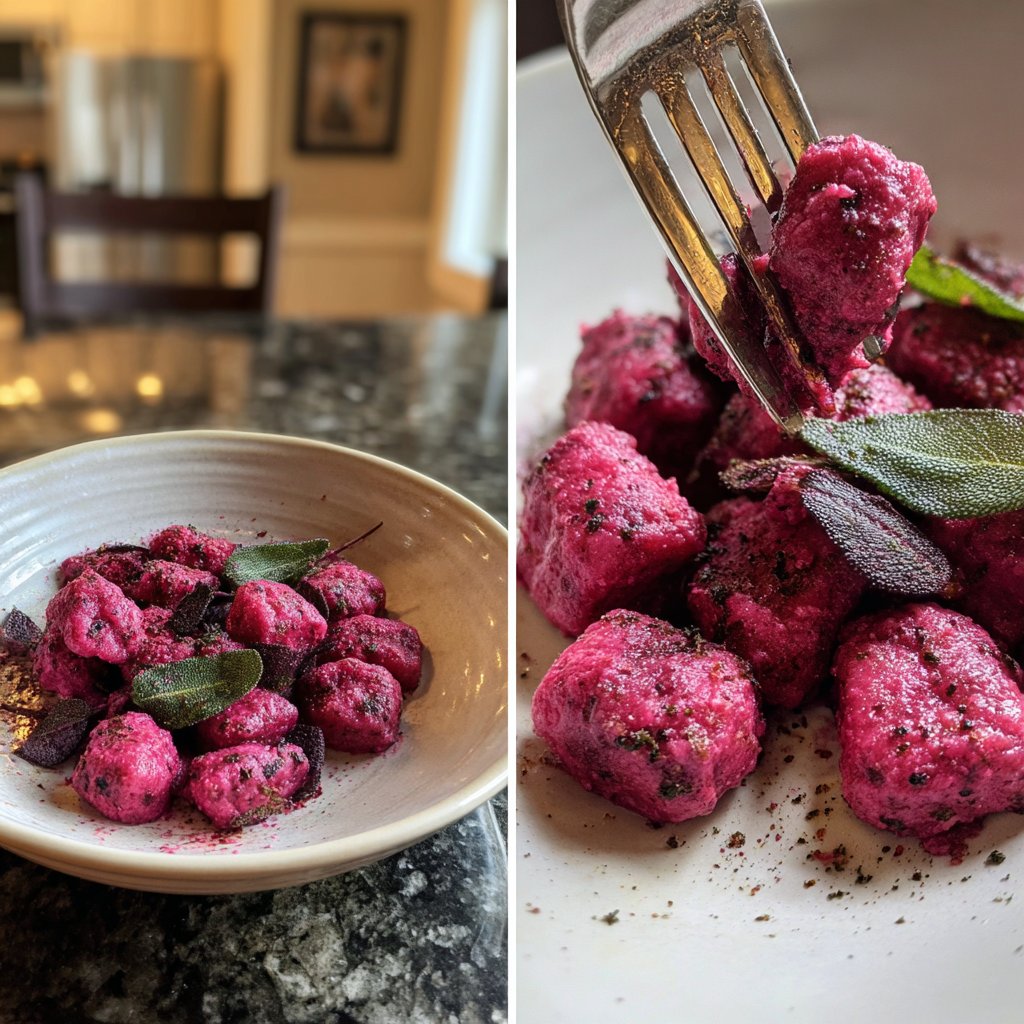Pink Beet Gnocchi with Sage